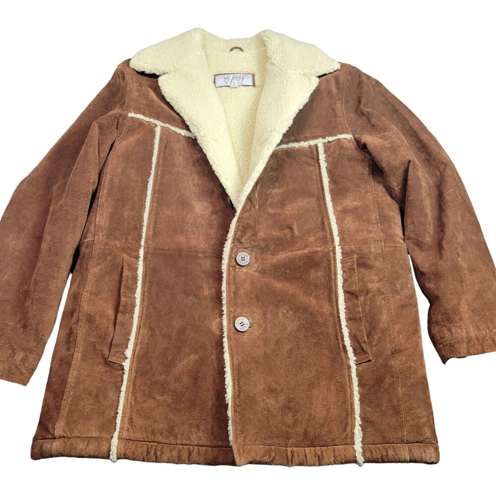 Wilsons Leather M. Julian Brown Suede Shearling Coat Mens Medium Genuine Leather